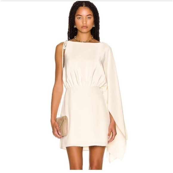 Alexis Wesley One-Shoulder Silk Mini Dress  Cream - Picture 1 of 16